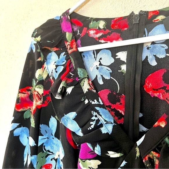 New LULU’S Beloved Blooms Black Floral Print Long Sleeve Midi Dress Size S - Picture 4 of 10